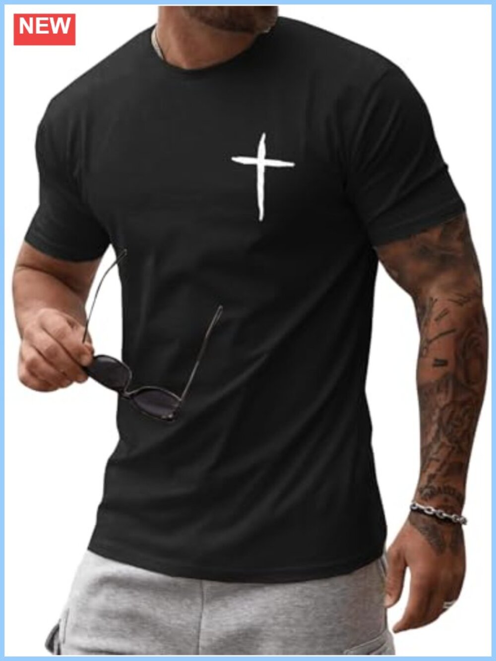 Mens Christian Cross T-Shirt Crew Neck Short Sleeve Cotton Spandex Faith